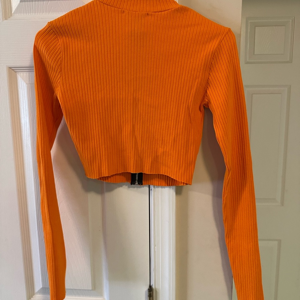 Cotton Citizen Bright Orange Crop Ribbed Top - Picture 2 of 3